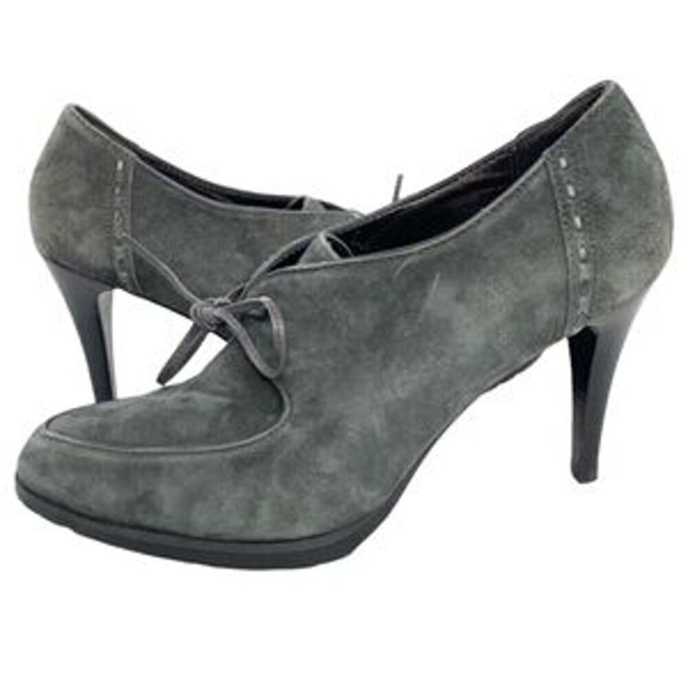 Circa Joan & David Academia Suede Lace Up Heel Pumps Size 11 Gray Retro Office